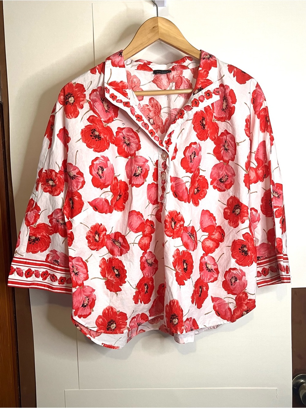Talbots Women’s L Red Poppy Floral Popover Shirt